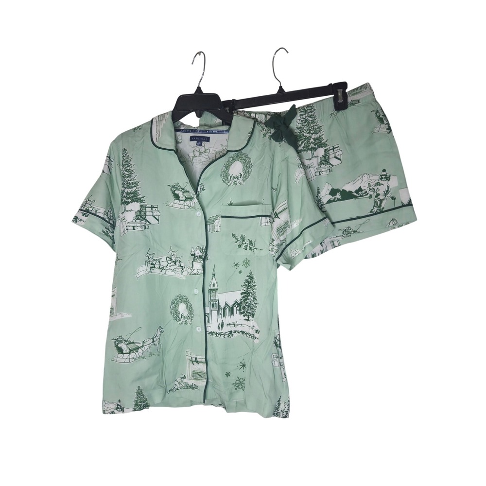 Katie Kime Women Mint Green Christmas Toile Short Pajama Set KK562 New M